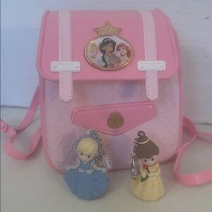 Disney Princess Pink Backpack with Cinderella and Belle Keychains